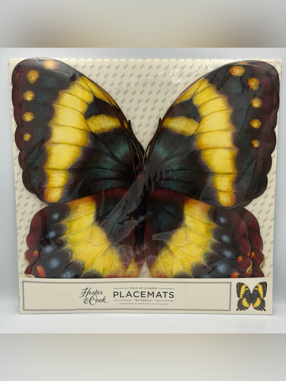 NEW Hester and Cook Set of 12 Paper Placemats Butterfly Design 15.7”x15.7” Decor